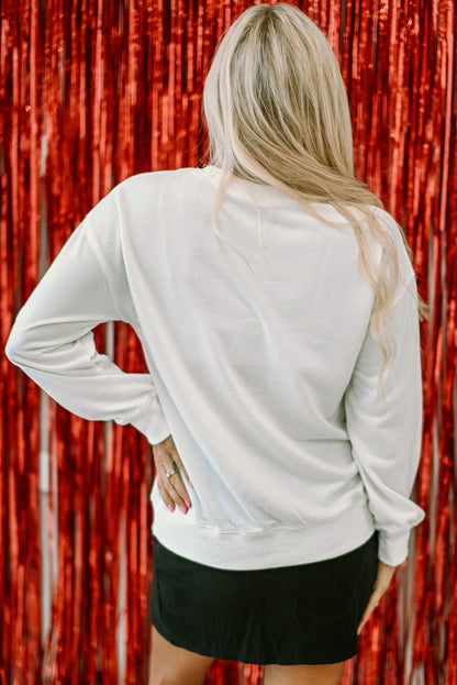 White Glitter XOXO Graphic Crewneck Valentines Pullover Sweatshirt