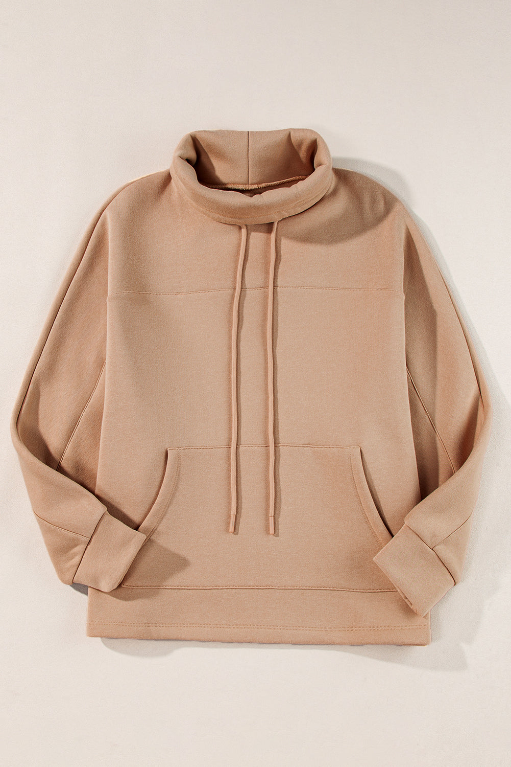 Apricot Drawstring Turtleneck Dolman Sleeve Sweatshirt