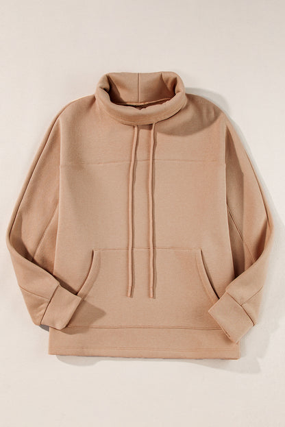 Apricot Drawstring Turtleneck Dolman Sleeve Sweatshirt