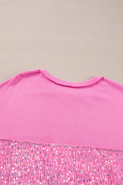 Lilac Sequin Patchwork High Low Hem Henley Sweatshirt