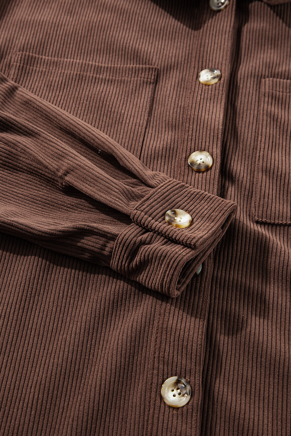 Pale Khaki Hooded Drawstring Pockets Corduroy Shacket