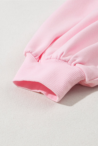 Parchment Embroidered Bow Lantern Sleeve Oversized Pullover Sweatshirt