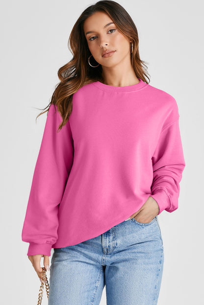 Navy Blue Plain Drop Shoulder Crewneck Pullover Sweatshirt
