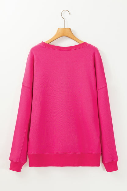 Black Drop Shoulder Crisscross Stitching Pocketed Loose Sweatshirt
