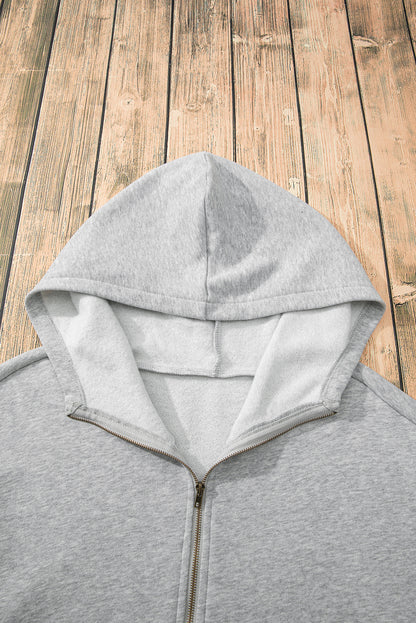 Bonbon Fleece Lined Half Zipper Kangaroo Pockets Loose Hoodie