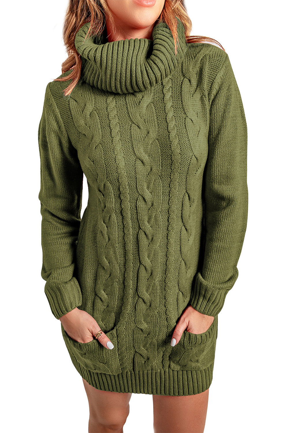White Cowl Neck Cable Knit Sweater Dress