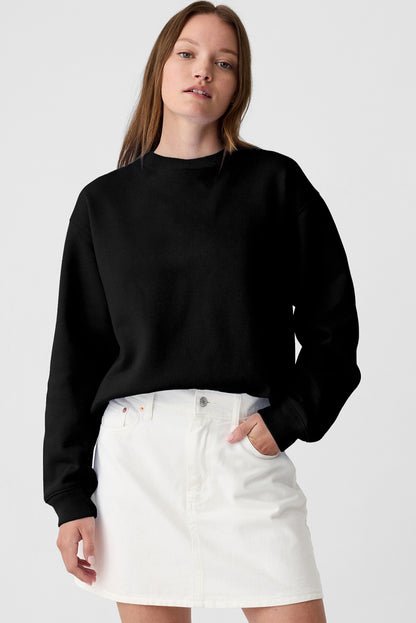 Navy Blue Plain Drop Shoulder Crewneck Pullover Sweatshirt