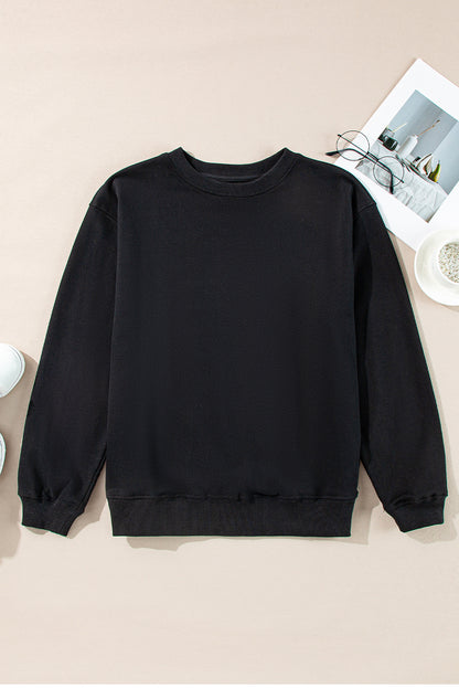 Navy Blue Plain Drop Shoulder Crewneck Pullover Sweatshirt