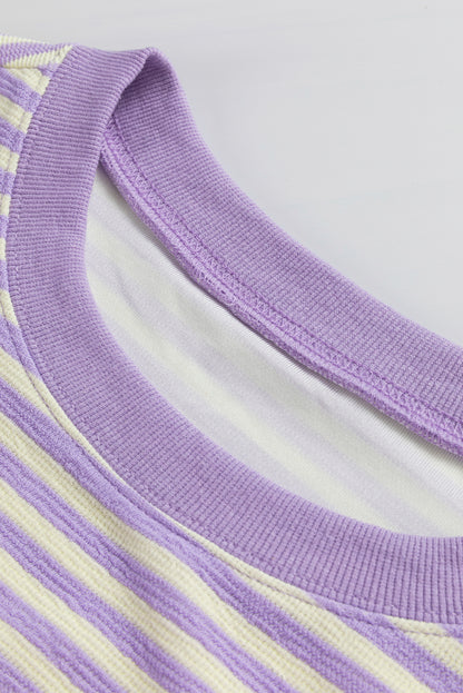 Pink Stripe Loose Drop Shoulder Long Sleeve Top