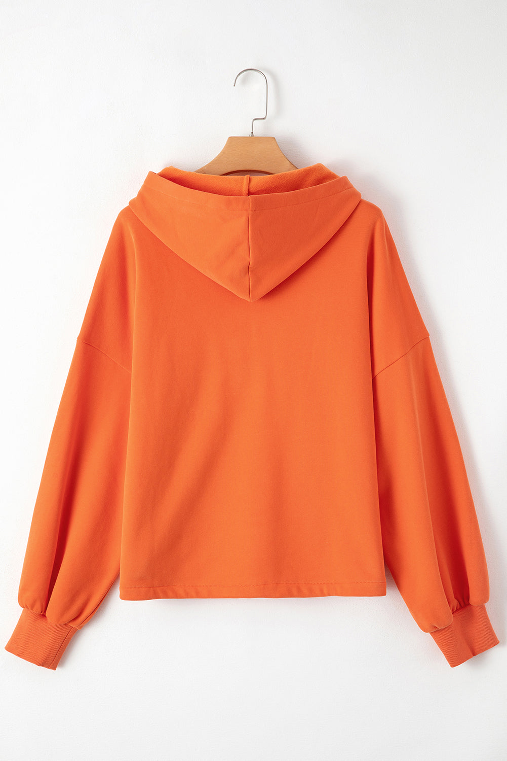 Bonbon Fleece Lined Half Zipper Kangaroo Pockets Loose Hoodie