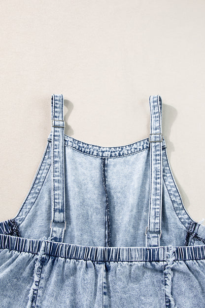 Dark Grey Light Wash Frayed Exposed Seam Wide Leg Denim Overall