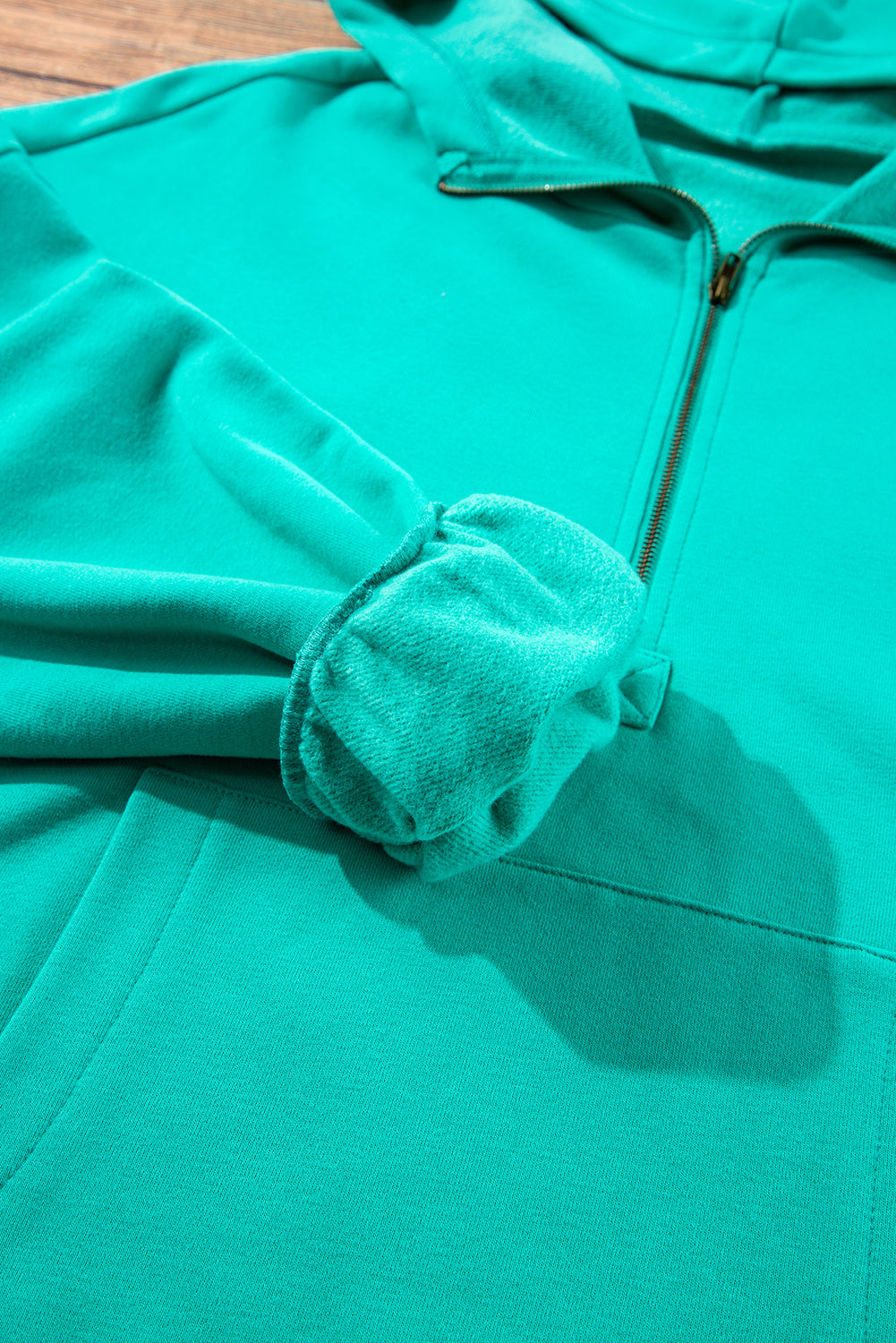 Bonbon Fleece Lined Half Zipper Kangaroo Pockets Loose Hoodie
