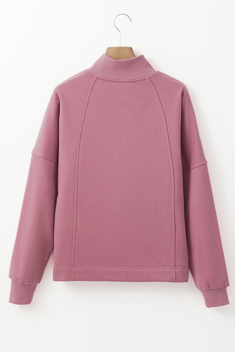 Smoke Gray Zipped Neck Pullover Drop Shoulder Sweatshirt
