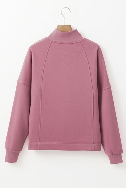 Smoke Gray Zipped Neck Pullover Drop Shoulder Sweatshirt