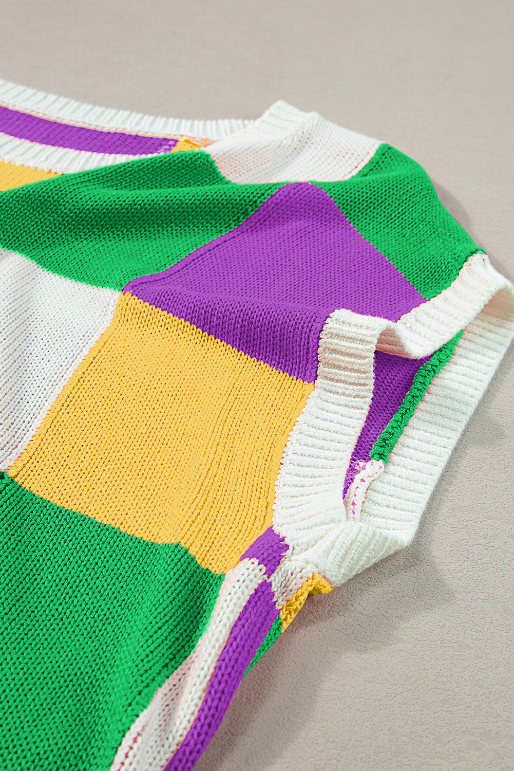 Dark Green Color Block Cap Sleeve Sweater