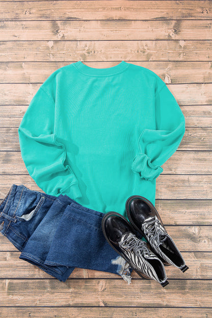 Navy Blue Plain Drop Shoulder Crewneck Pullover Sweatshirt