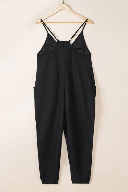 Gray Textured Sleeveless V-Neck Pocketed Casual Jumpsuit