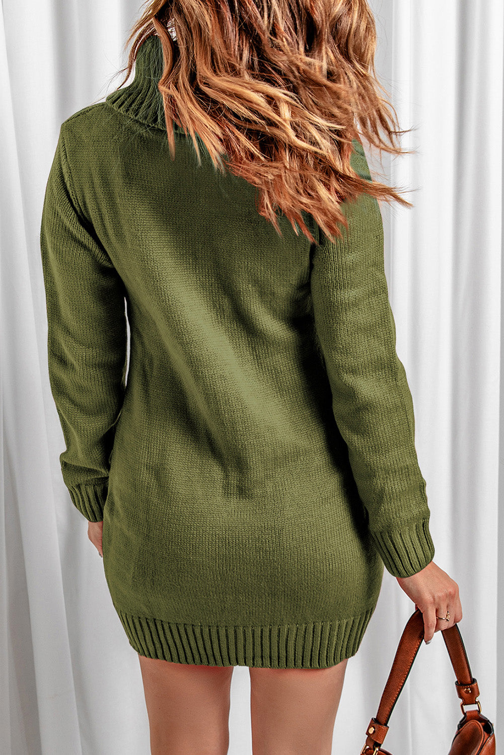White Cowl Neck Cable Knit Sweater Dress