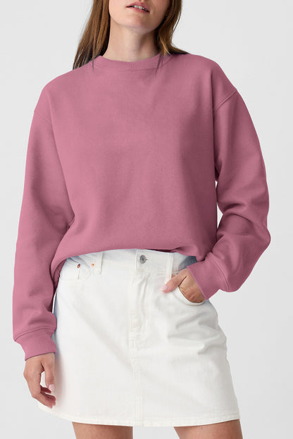 Navy Blue Plain Drop Shoulder Crewneck Pullover Sweatshirt