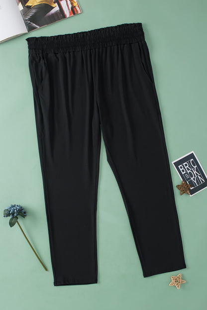 Black Plus Size Frill High Waist Pocketed Soft Pants