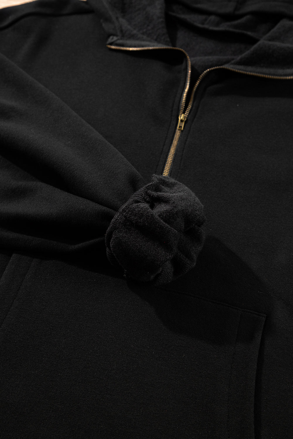 Bonbon Fleece Lined Half Zipper Kangaroo Pockets Loose Hoodie