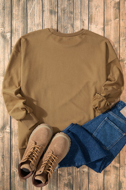 Parchment Solid O Neck High Low Hem Pullover Sweatshirt