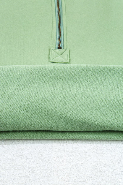 Bonbon Fleece Lined Half Zipper Kangaroo Pockets Loose Hoodie