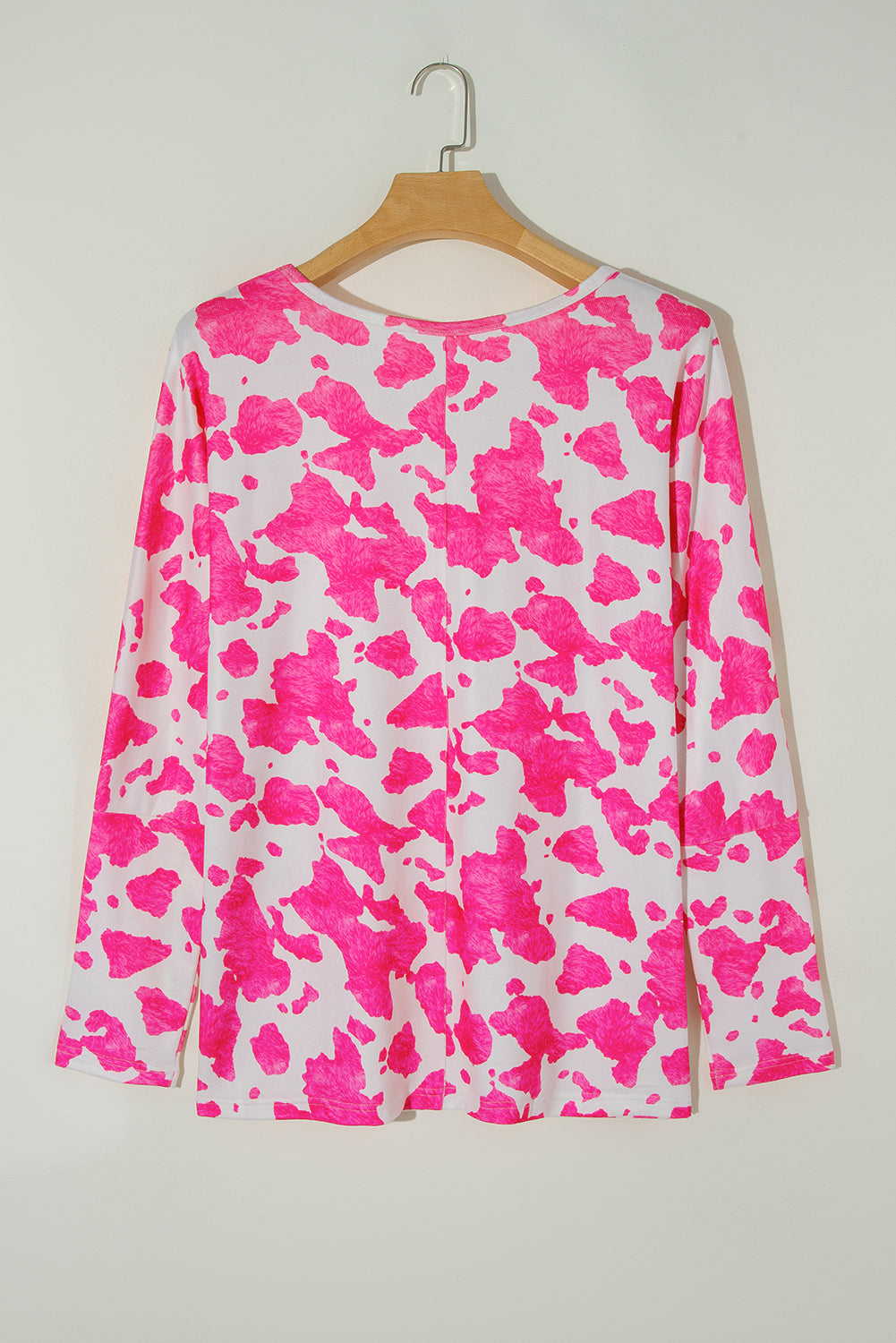 Rose Animal Print Long Sleeve V Neck Plus Size Top