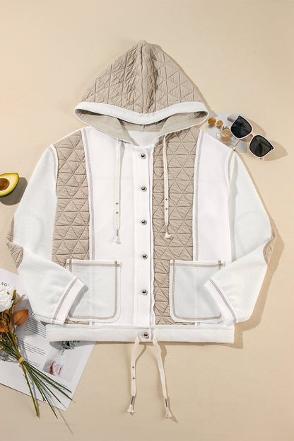 Light Blue Quilted Textured Patchwork Loose Fit Hooded Jacket