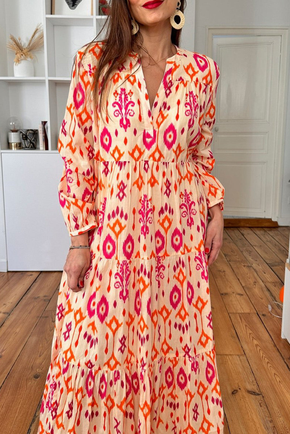 Blue Western Abstract Geometric Printed Maxi Dress