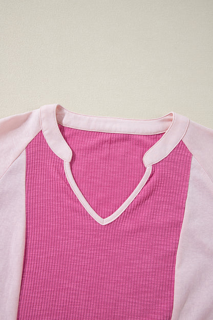 Straw Yellow Textured Colorblock 3/4 Sleeve Oversize Top