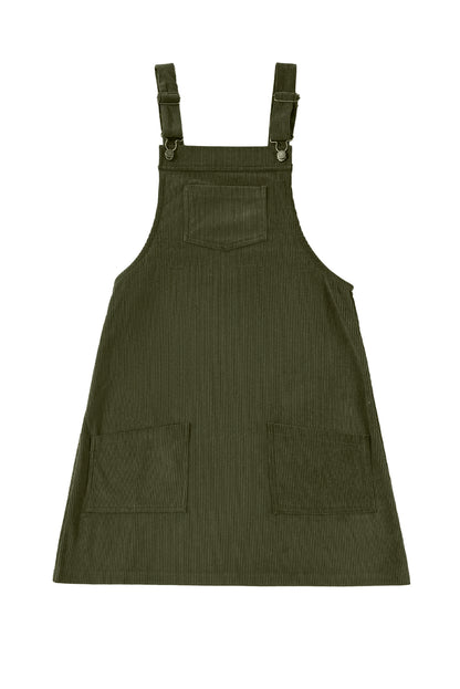 Black Solid Front Pockets Sleeveless Corduroy Overall Dress