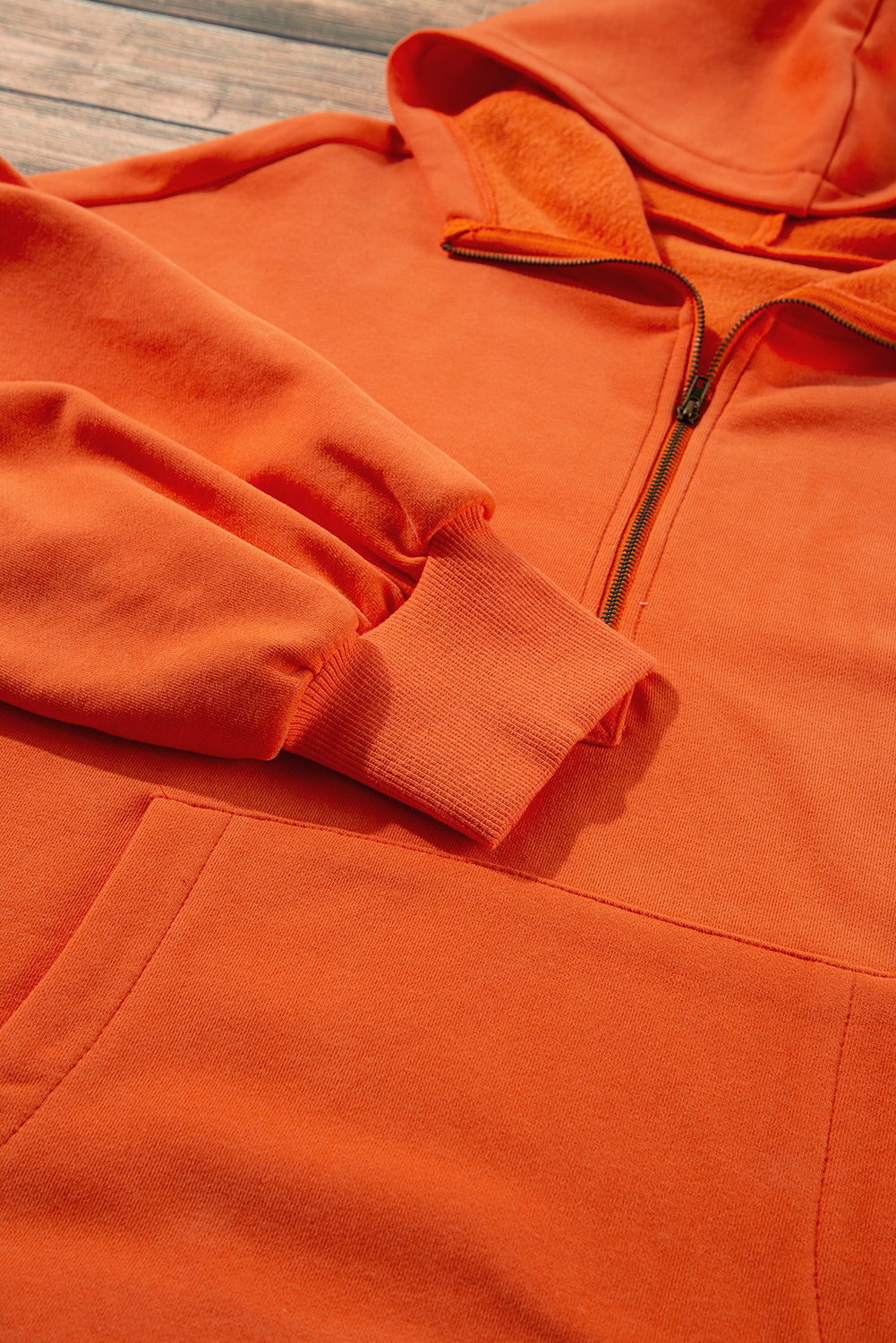 Bonbon Fleece Lined Half Zipper Kangaroo Pockets Loose Hoodie