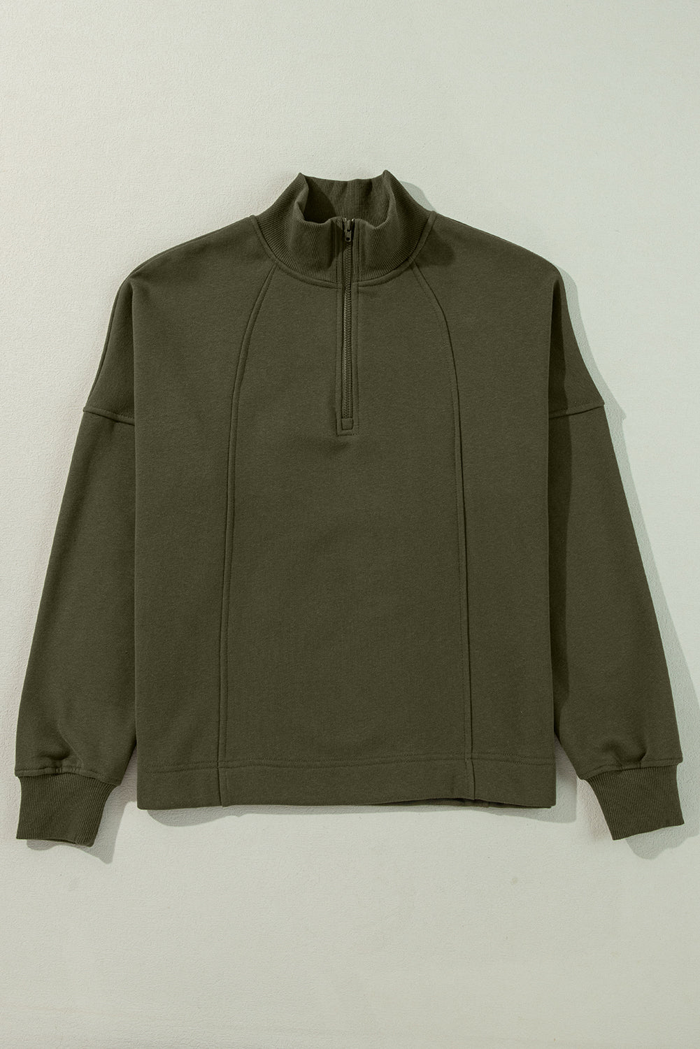Smoke Gray Zipped Neck Pullover Drop Shoulder Sweatshirt