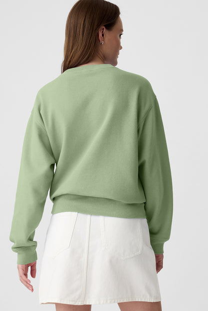 Navy Blue Plain Drop Shoulder Crewneck Pullover Sweatshirt