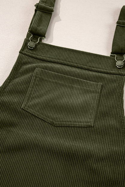 Black Solid Front Pockets Sleeveless Corduroy Overall Dress