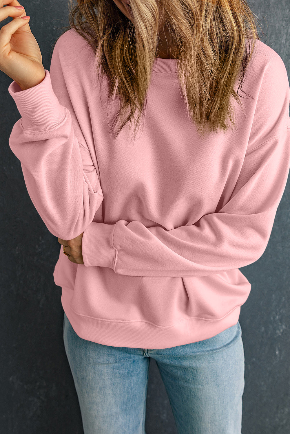 Dark Green Solid Classic Crewneck Pullover Sweatshirt