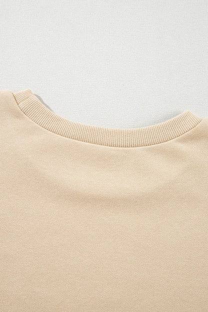 Parchment Solid O Neck High Low Hem Pullover Sweatshirt