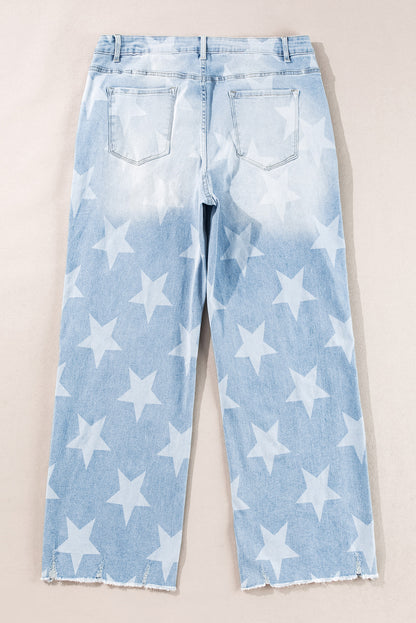 Beau Blue High Waist Star Pattern Plus Size Jeans