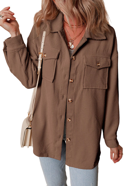 Black Corduroy Flap Pocket Button Up Shacket