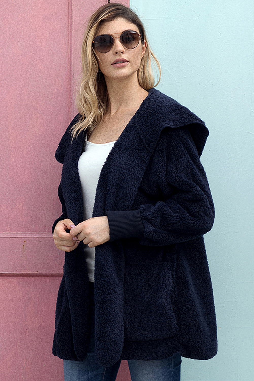Pink Pink Soft Fleece Hooded Open Front Jacket
