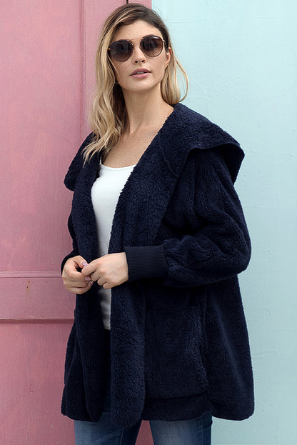 Pink Pink Soft Fleece Hooded Open Front Jacket