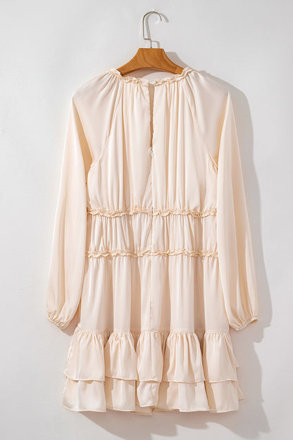 Black Tiered Ruffled Puff Sleeve Loose Fit Mini Dress
