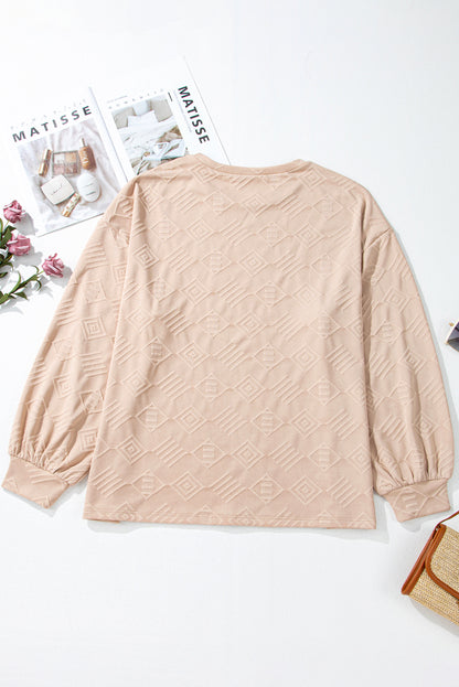 Parchment Plus Size Textured Drop Shoulder Crew Neck Sweatshirt