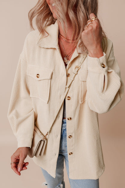 Black Corduroy Flap Pocket Button Up Shacket