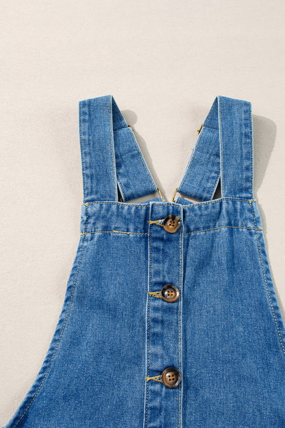 Medium Grey Wide Strap Button Front Pocketed Denim Mini Dress