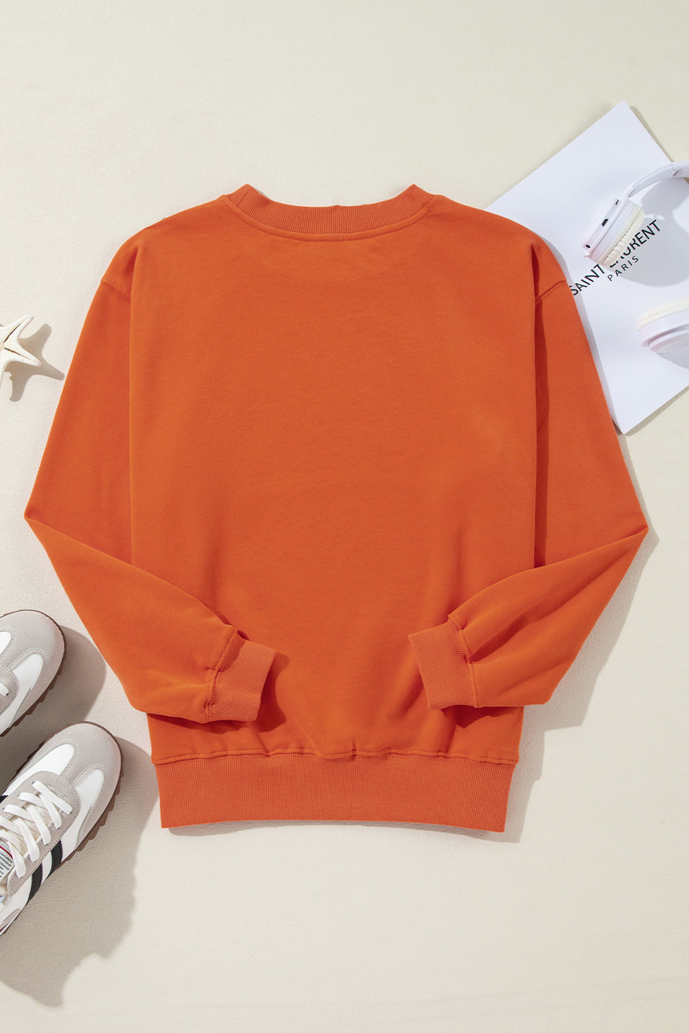 Navy Blue Plain Drop Shoulder Crewneck Pullover Sweatshirt