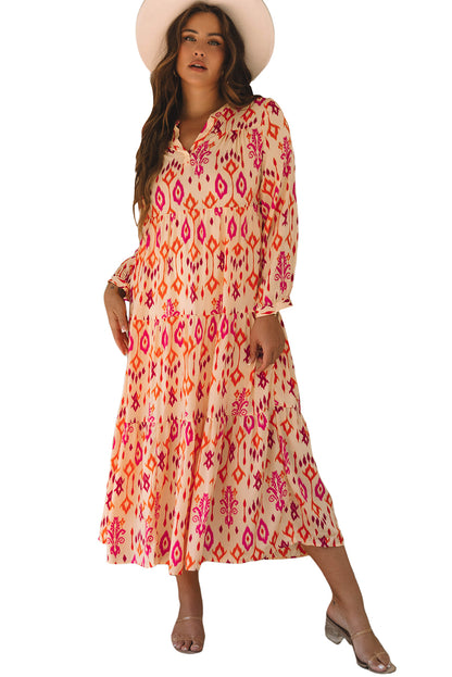Blue Western Abstract Geometric Printed Maxi Dress
