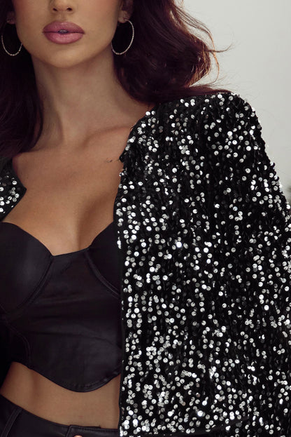 Golden Fleece Sequined Open Front Cropped Jacket