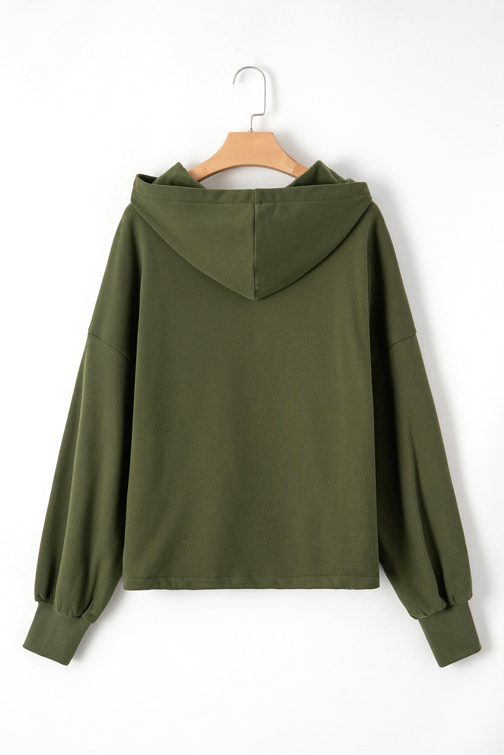 Bonbon Fleece Lined Half Zipper Kangaroo Pockets Loose Hoodie